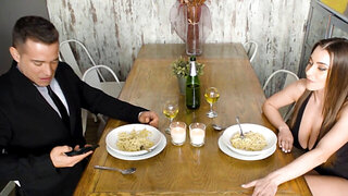 Latina MILF flirts over dinner then gets railed from behind