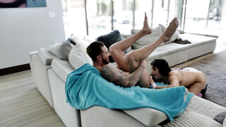 Fit brunette hottie gets banged and gives a rimjob