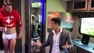 Interrupting his online interview and giving a blowjob