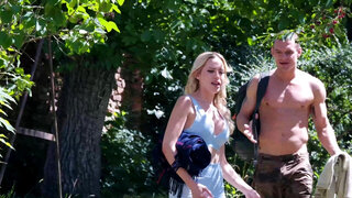 Skinny blonde finds a way to get fucked outside