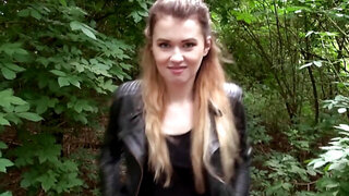 The boyfriend would like to get some oral sex in the forest
