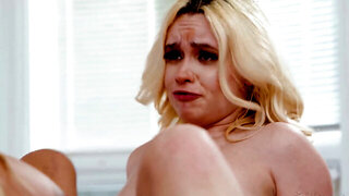 Mature busty lady sixty-nines, scissors, and licks petite blonde