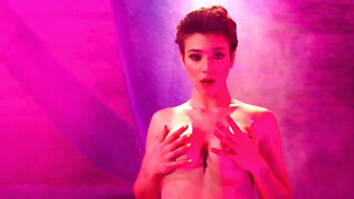 Girl teases guys playing with a pink dildo in the solo video