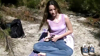 Hairy girl wants to flaunt her crotch at the beach