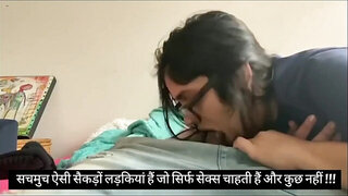 Desi GF with glasses gags on the guy's erect cock