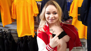 Big booty blonde teases a man for sex on the floor