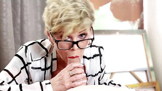 Granny with a hot body is going to give him a sloppy BJ