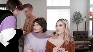 Stepbrothers get lucky with two submissive step sluts